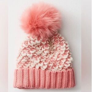 FREE PEOPLE Pink White Big Sky Pom Beanie Knit Hat NWOT